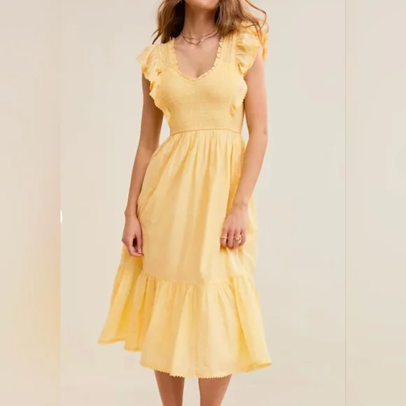 Nwt Aerie Yellow Ruffle Maxi Dress Size Small - Picture 1 of 11